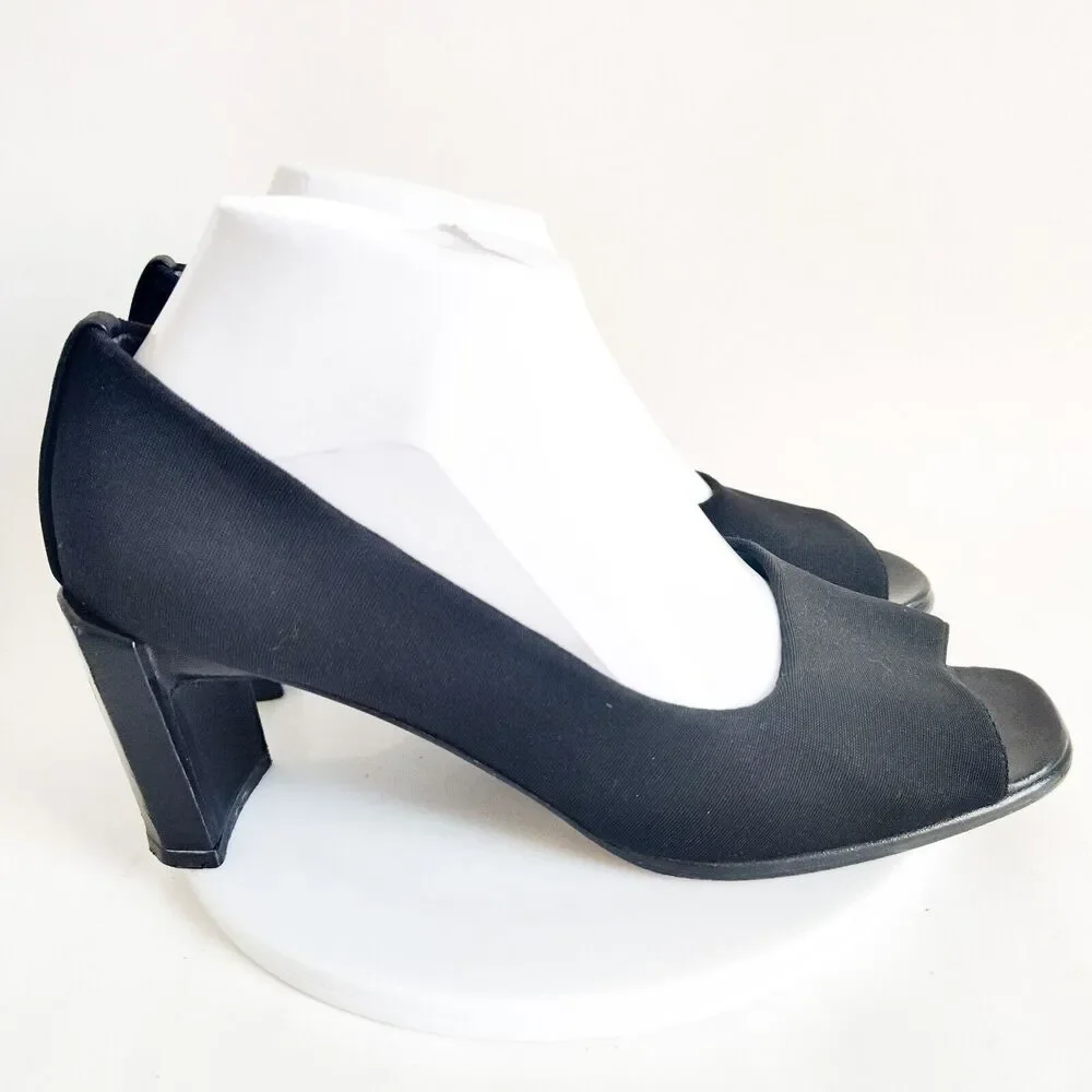 Stuart Weitzman Black Patent Leather Sole Open Toe Stiletto Heels 8.5 Sexy Pumps